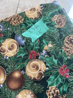 Holiday Pine & Ornament Cotton Fabric - Green Gold Red